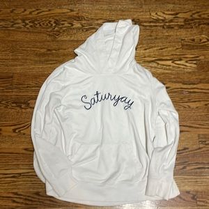 Cream Sateryay hooded sweatshirt with navy embroidery by Old Navy